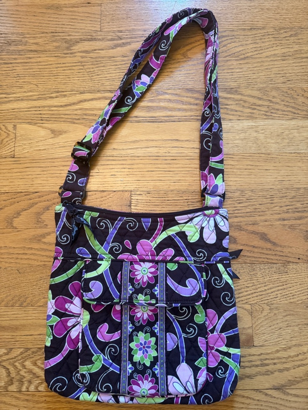 Vera Bradley Quilted Floral Crossbody Bag in Purple & Green